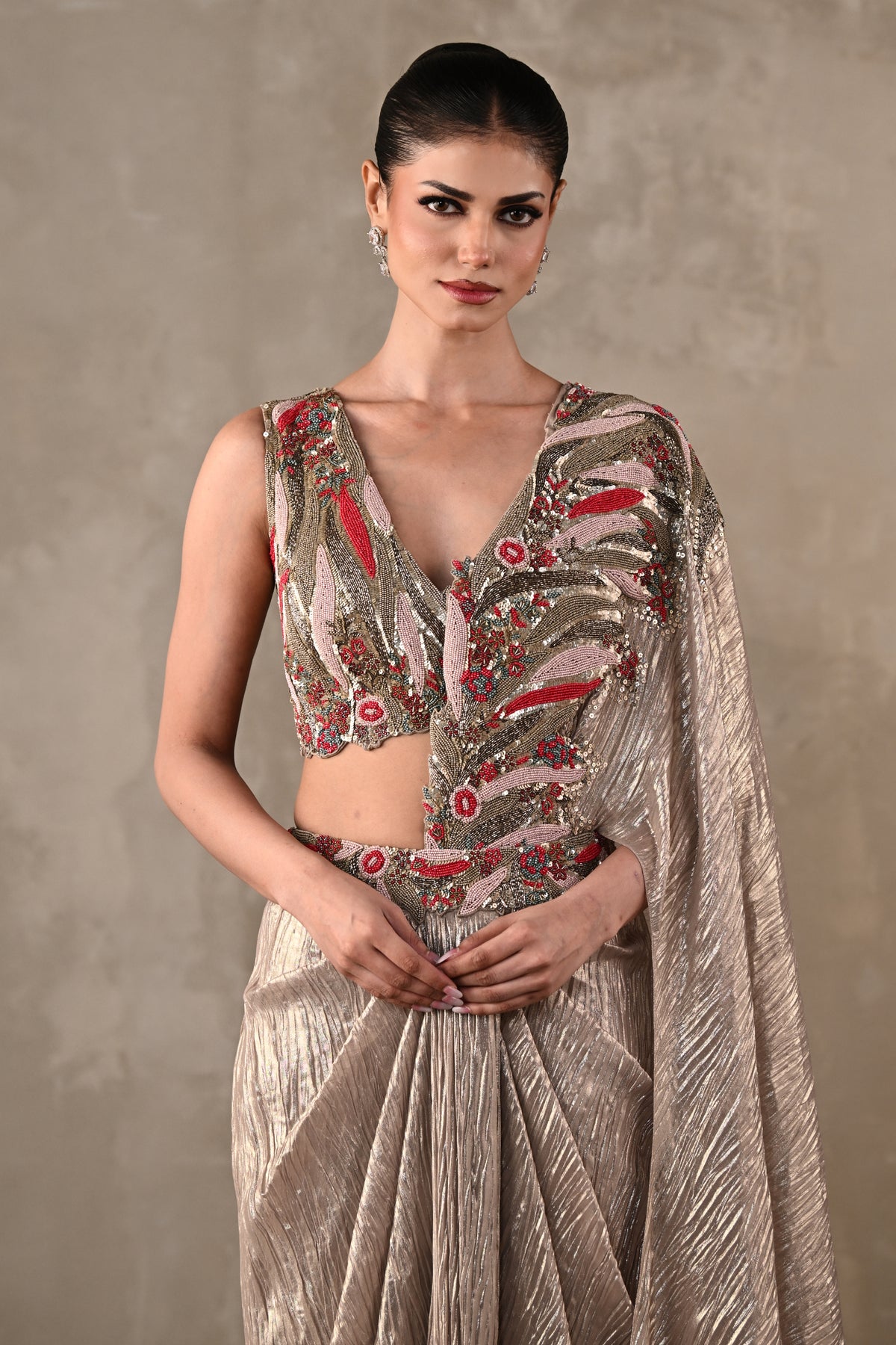 Embellished Draped Saree Ensemble