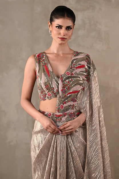 Embellished Draped Saree Ensemble