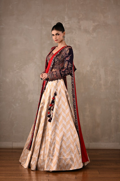 Pochampally Double Drape Silk Lehenga Set