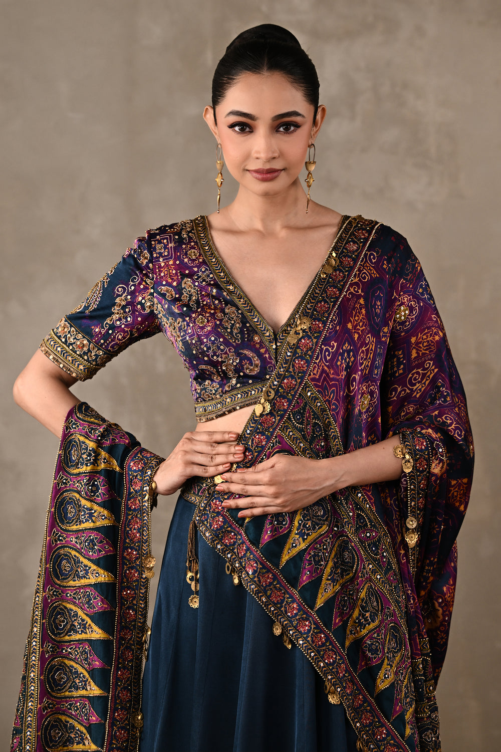 Ajrakh Satin Lehenga Set