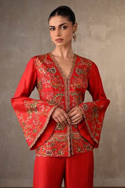 Crimson Silk Embroidered Co-Ord Set