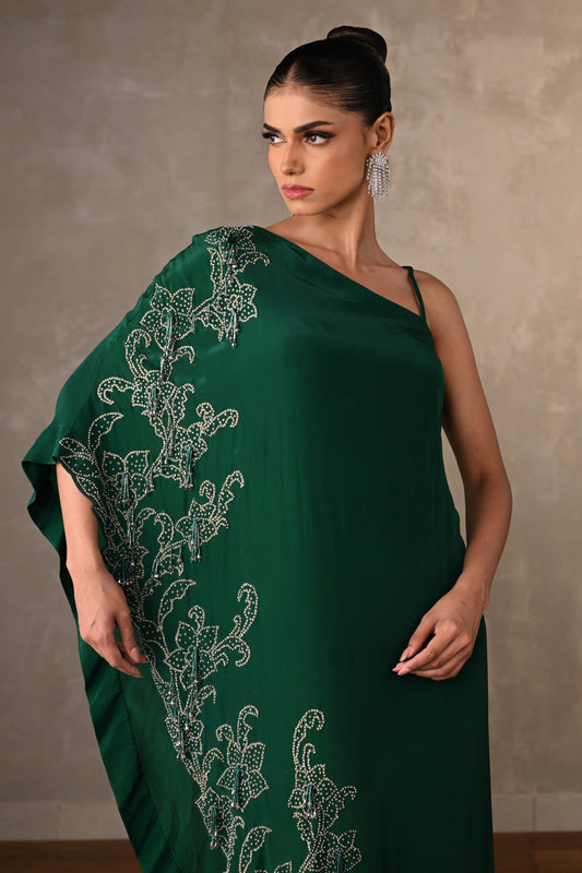 Noir One-Shoulder Crepe Kaftan Set