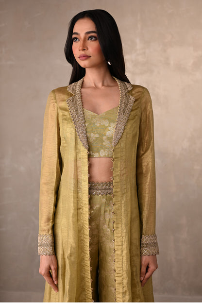 Pista Green Brocade Jacket Set