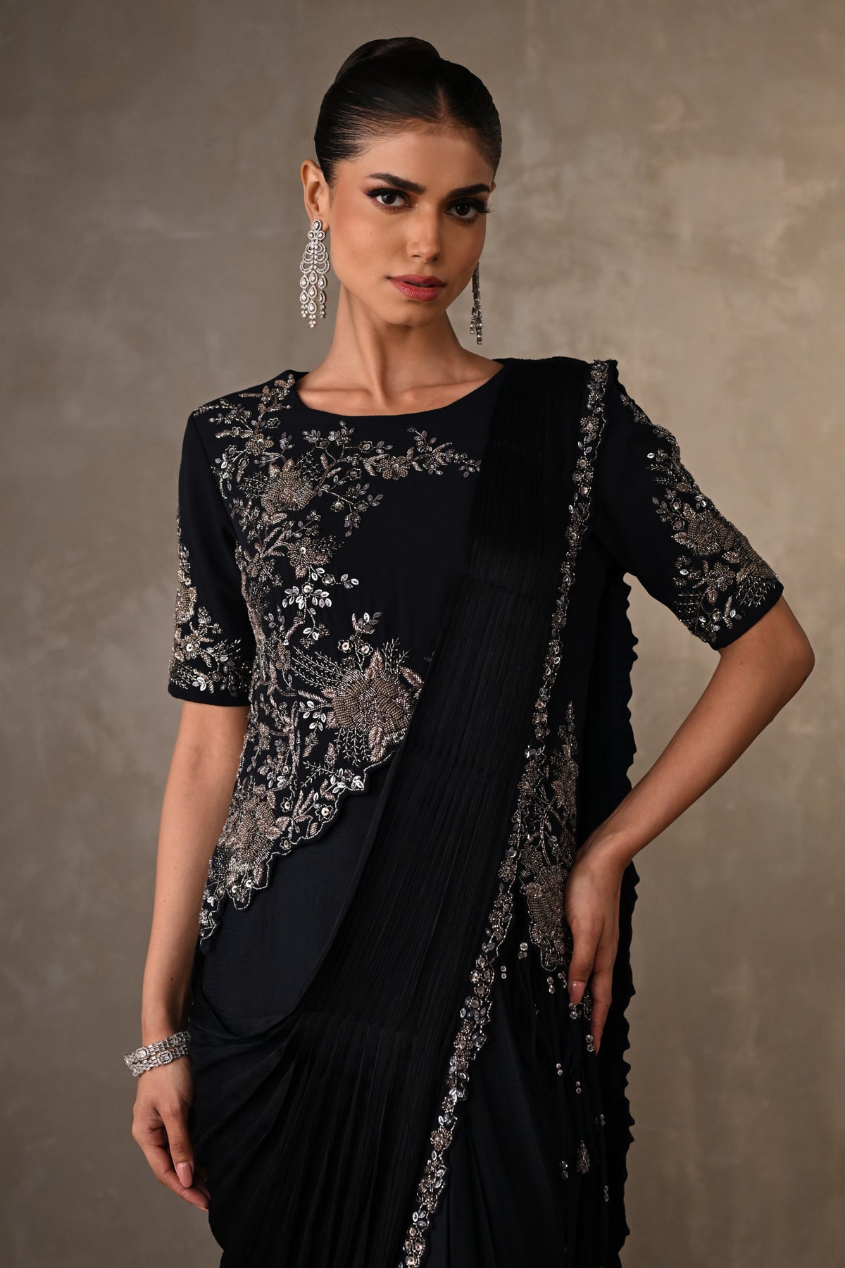 Floral Cascade Drape Saree