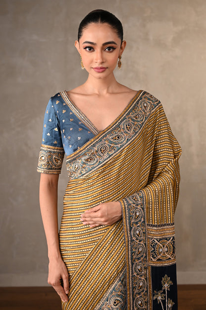 Golden Stripes Saree Set