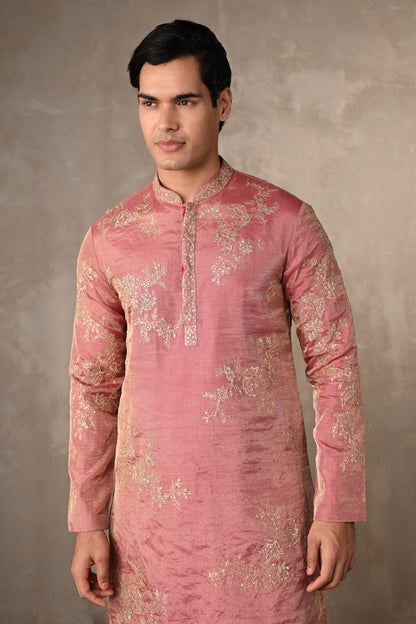 Dusty Pink Embroidered Tissue Kurta