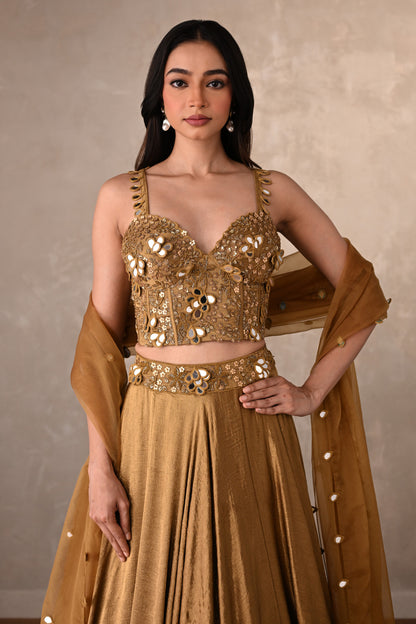 Gold Mirage Satin Crepe Lehenga Set