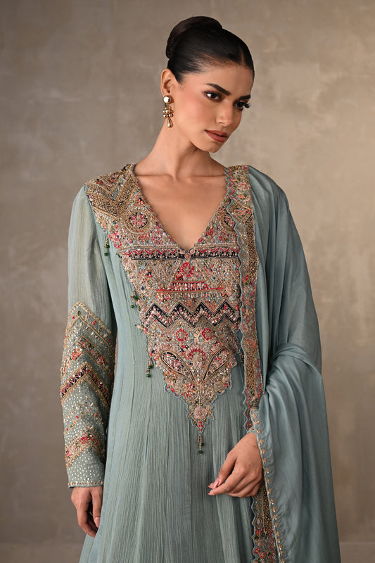 Sky Blue Luxe Embroidered Organza Anarkali