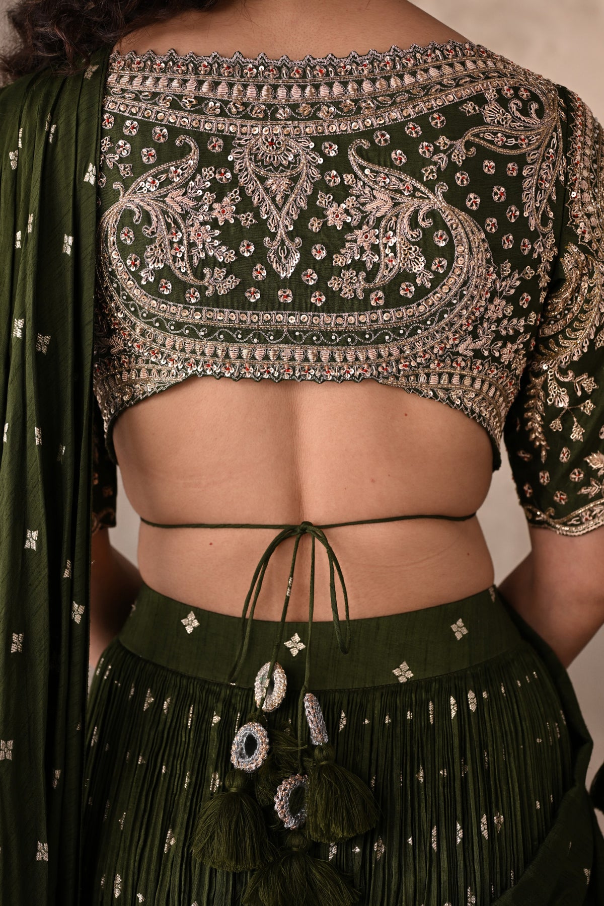 Zariya Olive Embroidered Drape Saree