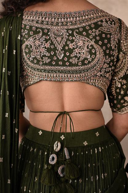 Zariya Olive Embroidered Drape Saree