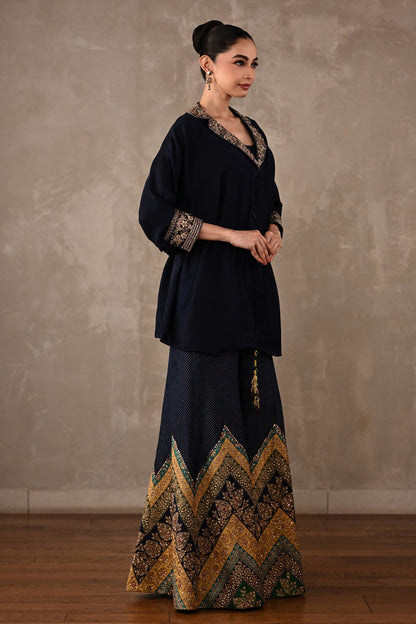 Drawstring Shirt & Chevron Embroidered Pants Set