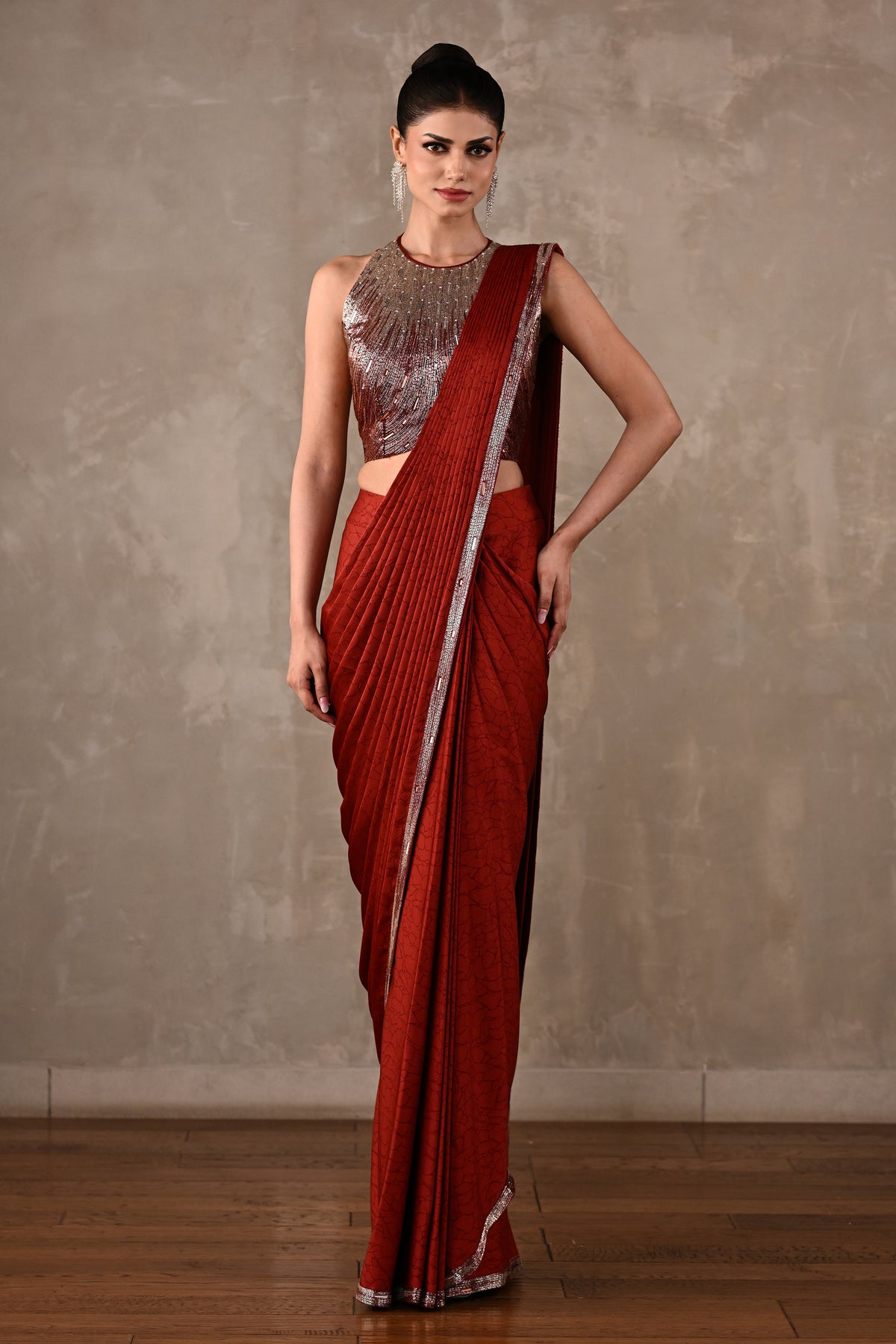 Celeste Pre-Draped Satin Saree Set