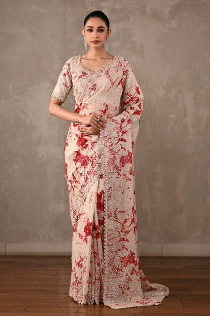 Floral Printed Embellished Saree Set