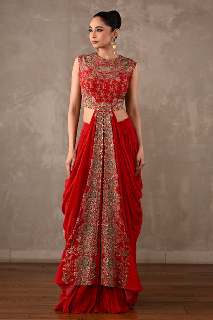 Embroidered Drape Gown Set