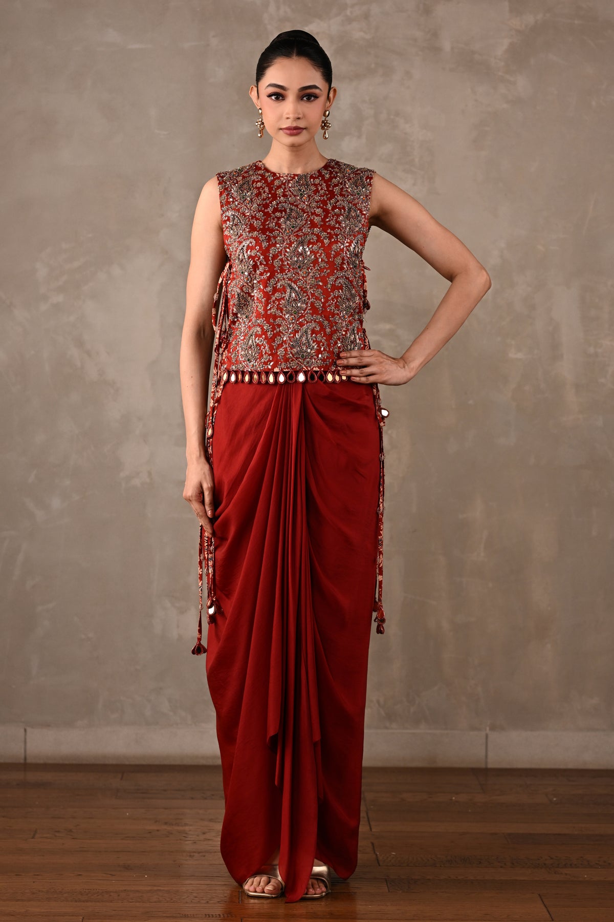 Zardosi Bib Top & Draped Skirt Set