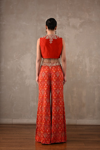 Embellished Silk Waistcoat & Pochampally Pants Set
