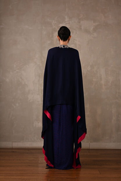 Zardosi Embroidered Cape & Bandhej Drape Skirt Set