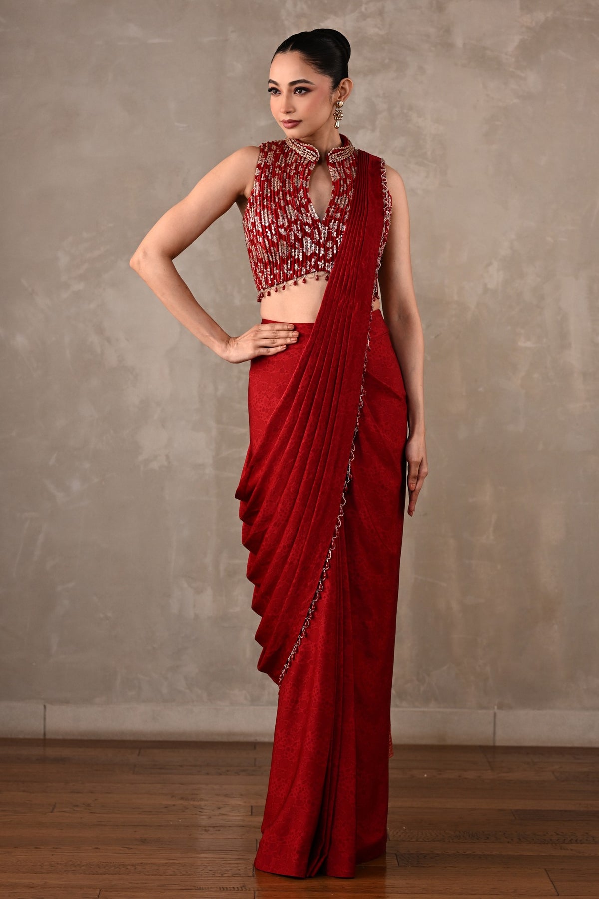 Embroidered Drape Saree Set