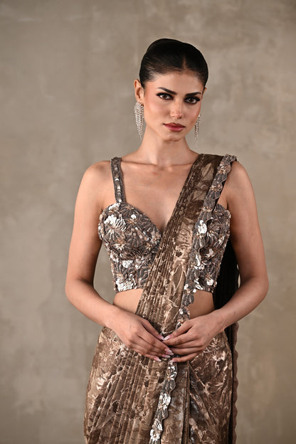Tone-on-Tone Drape Saree Set