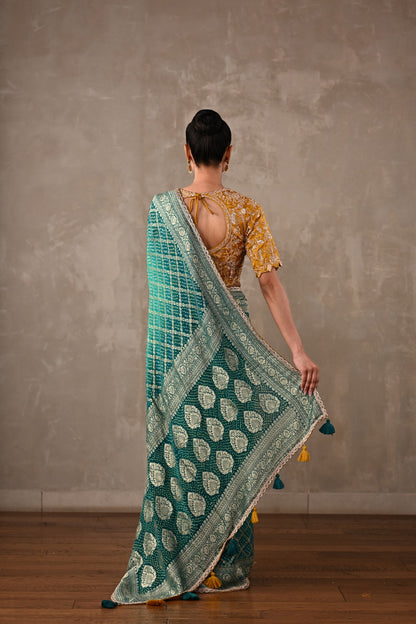 Embroidered Bandhej Saree Set