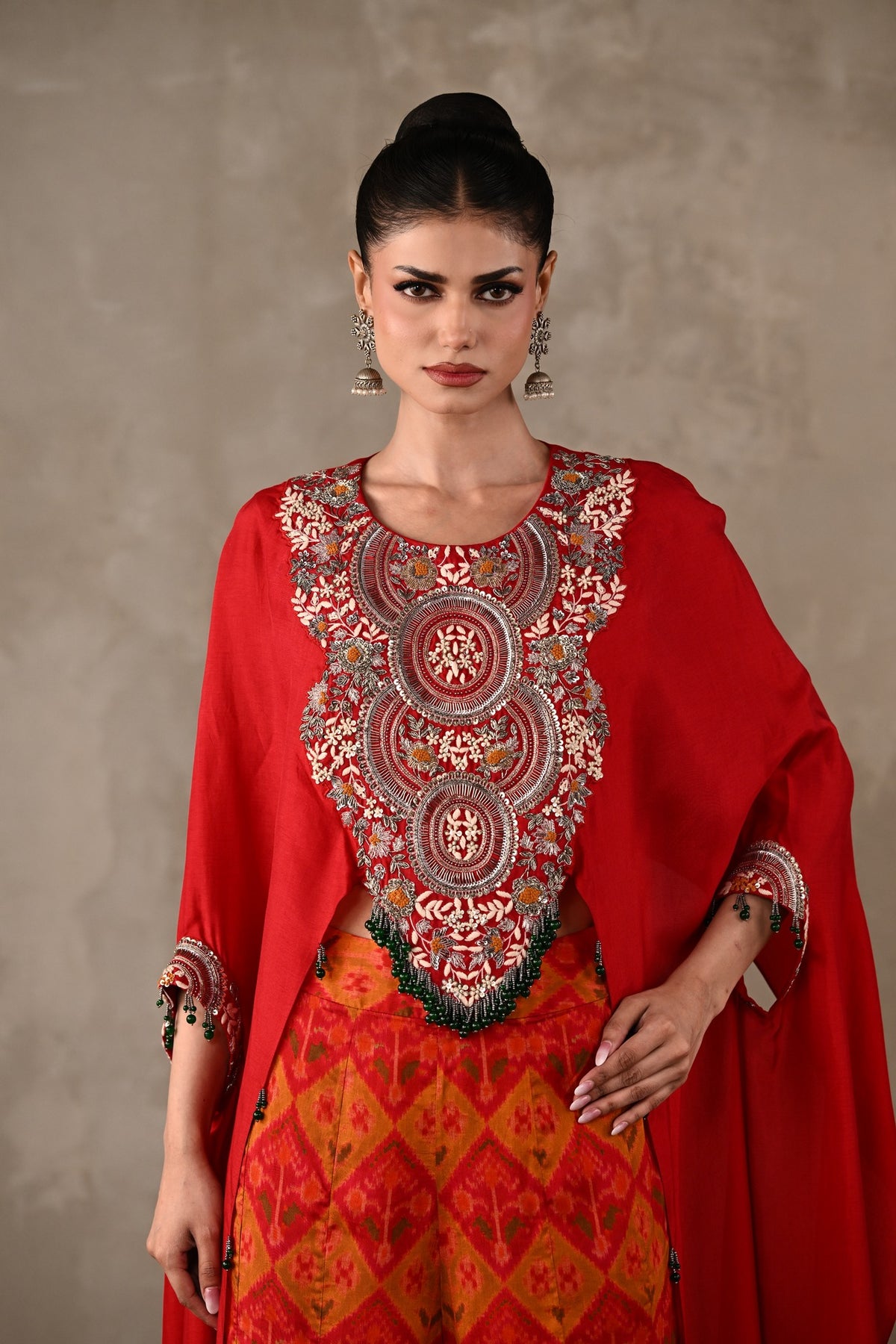 Embroidered Cape Top & Pochampally Pants Set