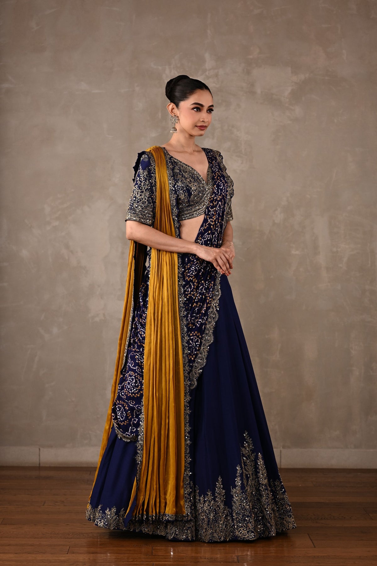 Dual Drape Bandhani Lehenga Set