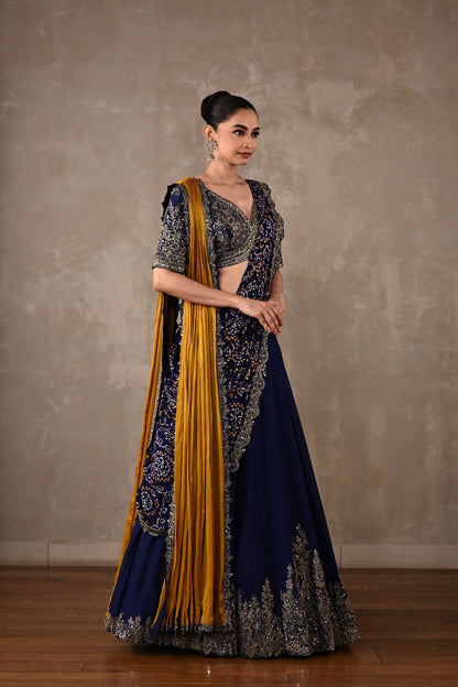 Dual Drape Bandhani Lehenga Set