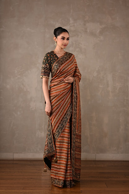 Striped Silk Saree with Embroidered Blouse