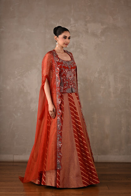 Regal Brocade Cape Lehenga Set