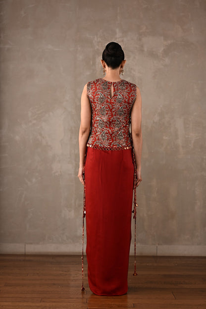 Zardosi Bib Top & Draped Skirt Set
