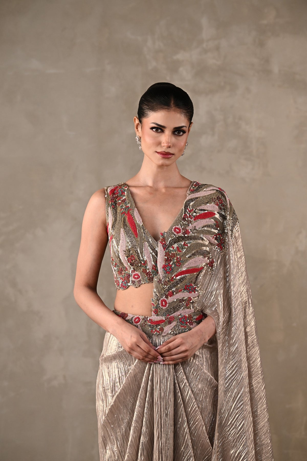 Embellished Draped Saree Ensemble