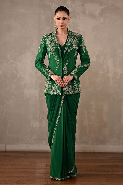 Thread Embroidered Drape Saree Set
