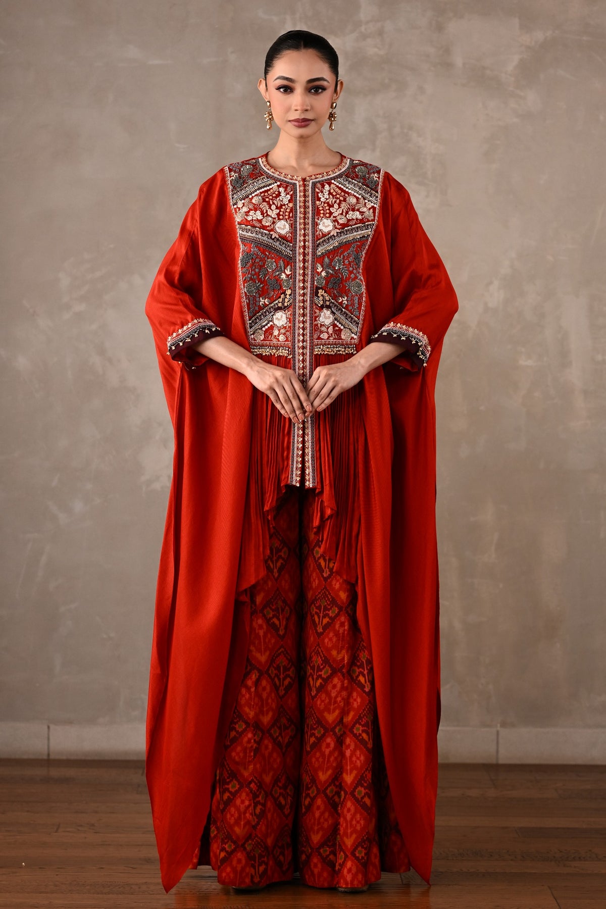 Embellished Silk Cape Co-Ord Set