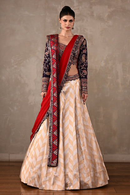 Pochampally Double Drape Silk Lehenga Set
