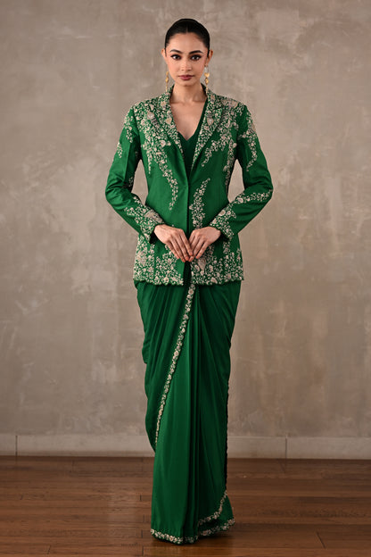 Thread Embroidered Drape Saree Set