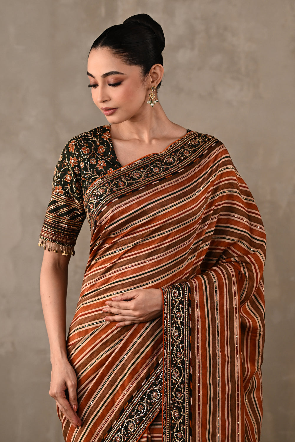 Striped Silk Saree with Embroidered Blouse