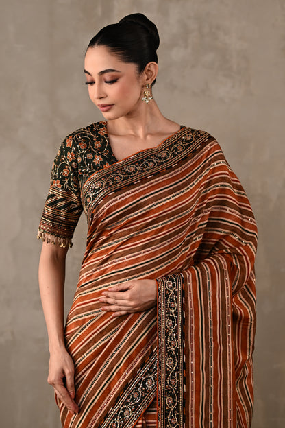 Striped Silk Saree with Embroidered Blouse