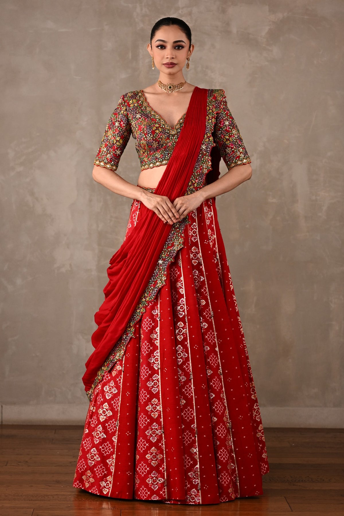 Embroidered Drape Lehenga Set