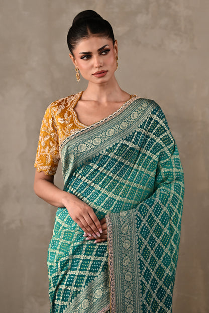 Embroidered Bandhej Saree Set