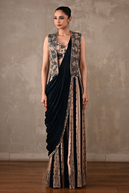 Colourblock Drape Saree Set