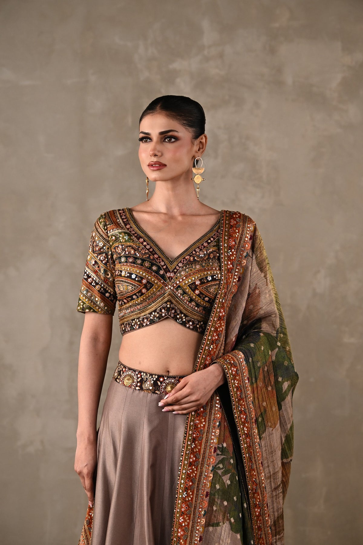 Printed Embroidered Lehenga Set