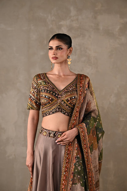Printed Embroidered Lehenga Set
