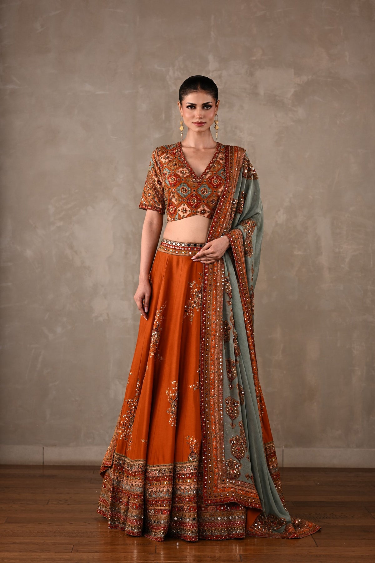Mirror Work Printed Lehenga Set