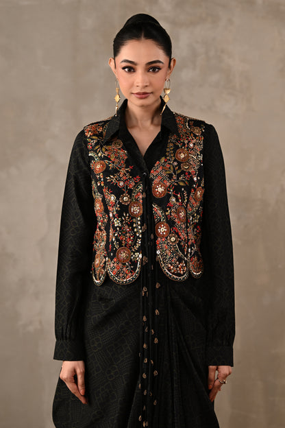 Printed Zardosi Waistcoat Skirt Set
