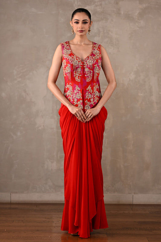 Embroidered Crepe Drape Co-ord Set