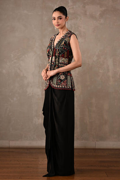 Multicolour Floral Embroidered Drape Set