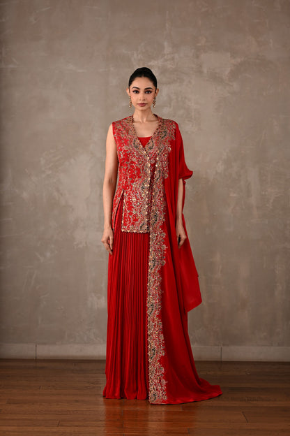 Embroidered Pleated Sharara Set