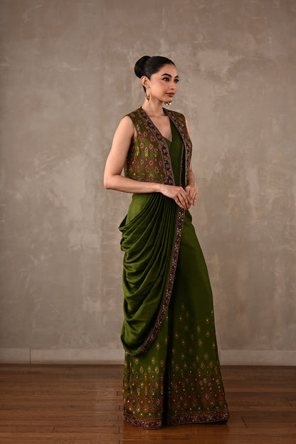 Printed Embellished Drape Pants & Cropped Jacket Set