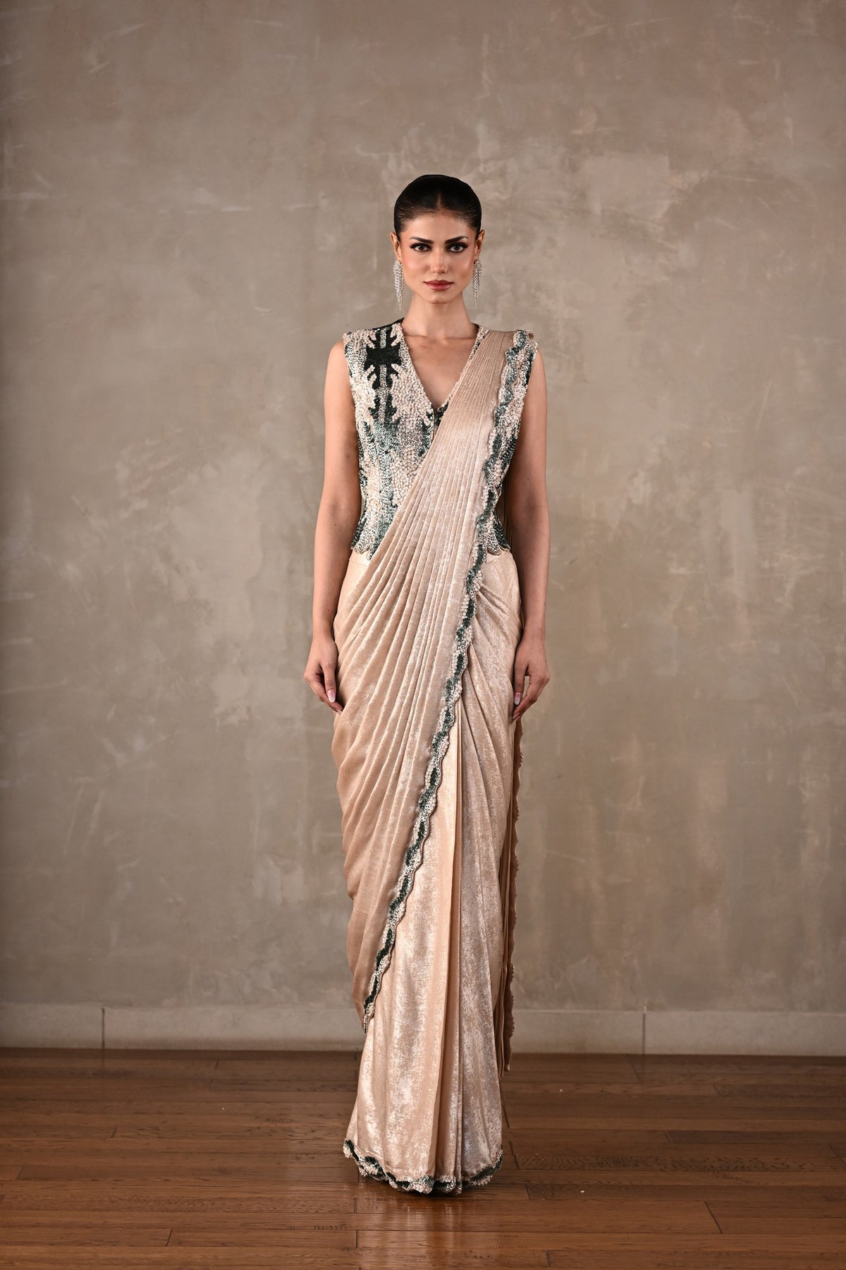 Sequins Cascade Drape Saree Set