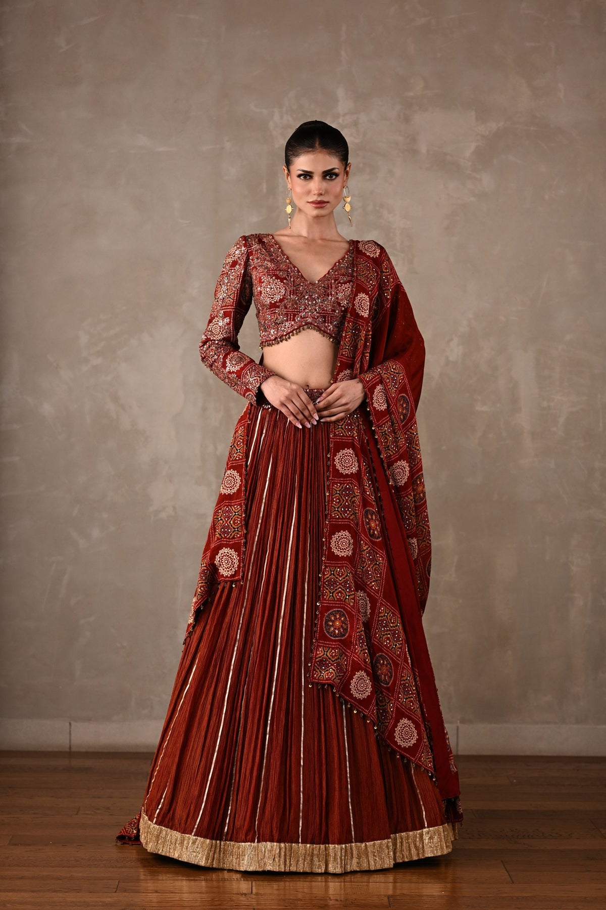 Printed Embroidered Organza Tissue Lehenga